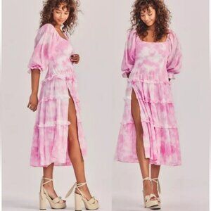 LOVESHACKFANCY Capri Tiered Shirred Tie-Dye Cotton-voile Midi Dress​​​